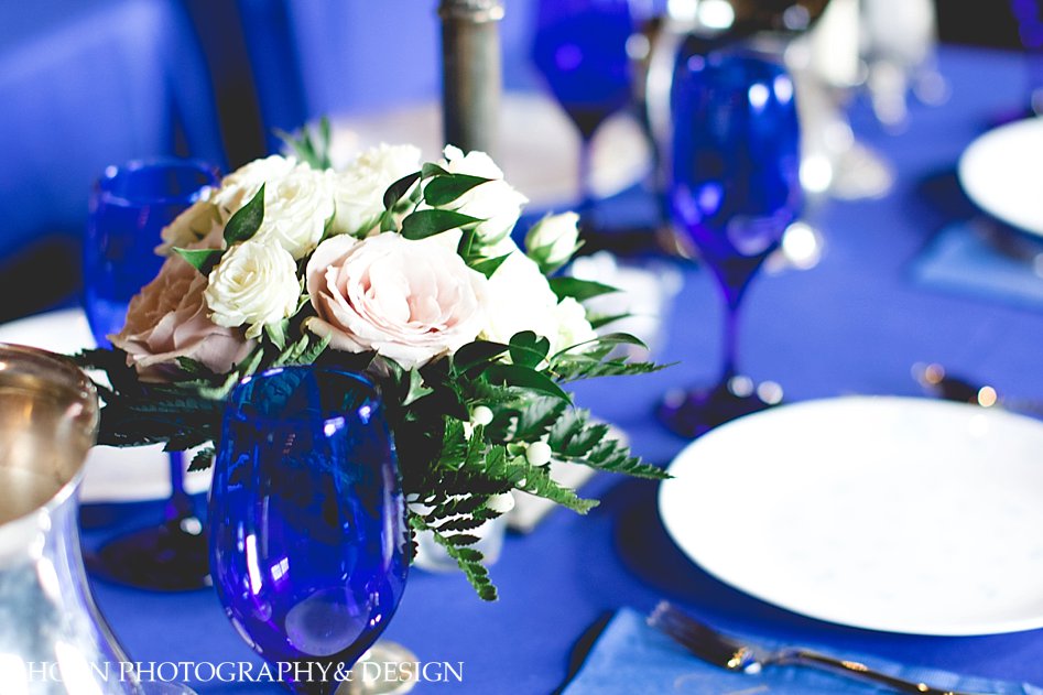 wedding reception table decor blue