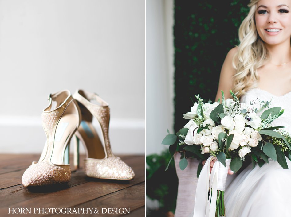 Brides shoes and florals