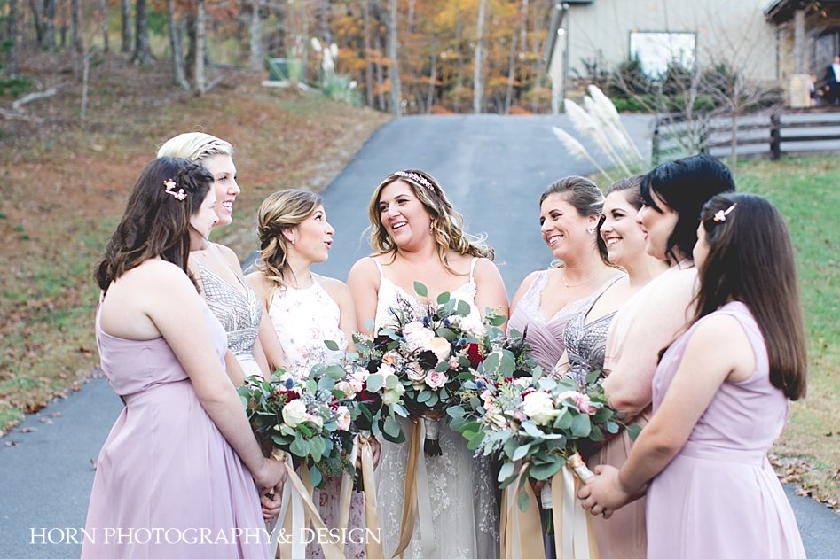 Bridesmaids florals posing how to Horn Photography and design