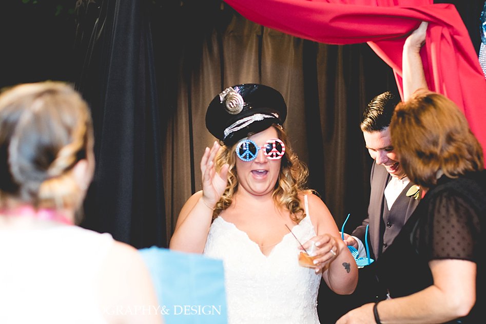 Photo Booth with bride and groom inside Blue Mountain Vineyard Wedding