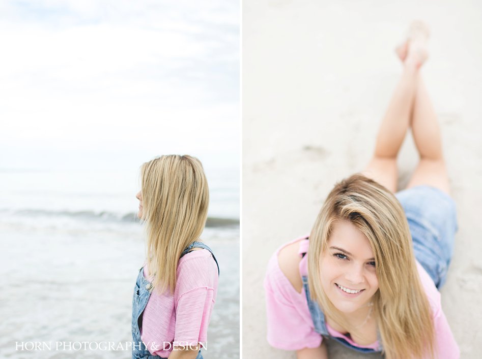 Driftwood Beach Senior Shoot girl on sand Horn Photography and Design