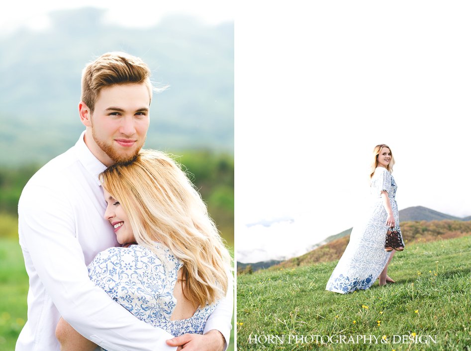 flowy dress on top of mountain Max Patch Engagement Shoot horn photography and design Dahlonega 