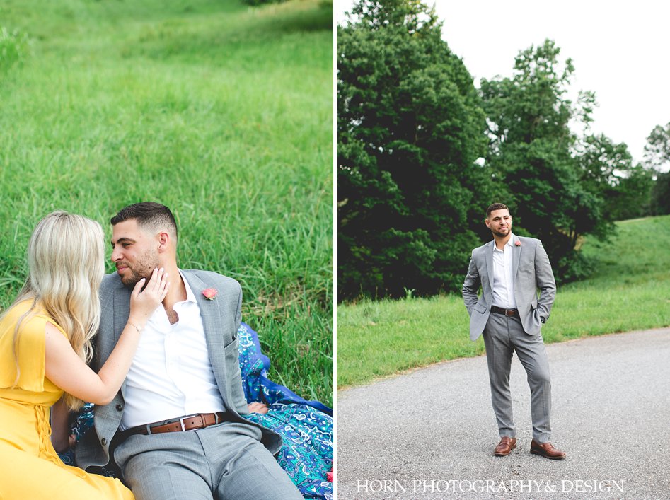 what to wear for engagement shoot for him grey suit