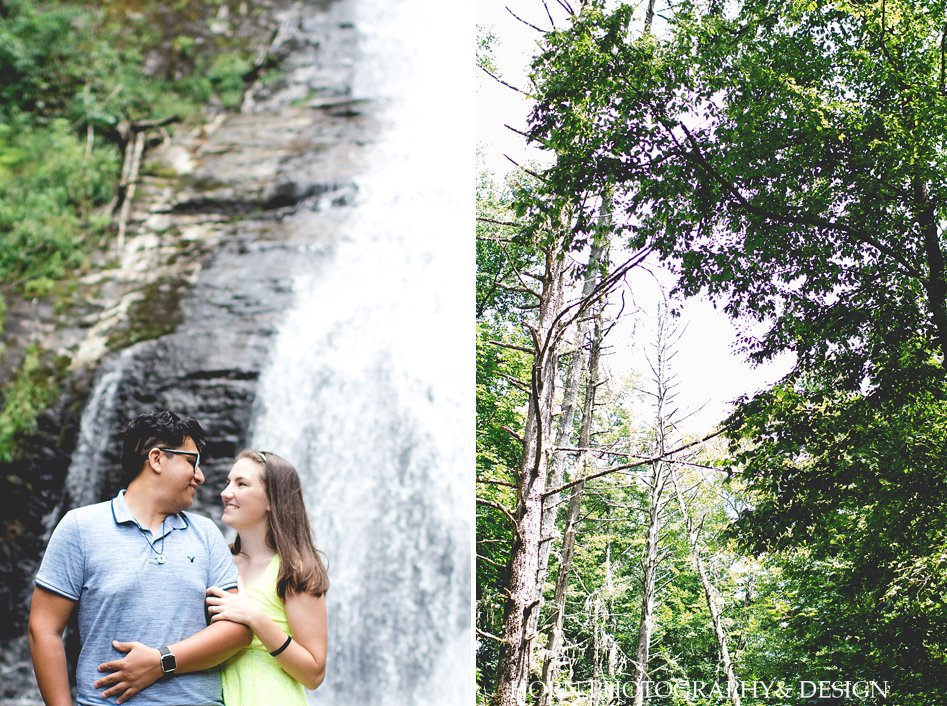 couple in front of North Georgia waterfall after she said "I Do"