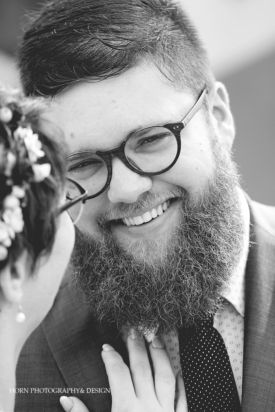 big beard hipster wedding bride with flower crown