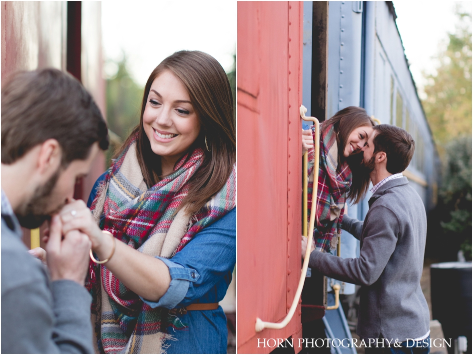 Layered Looks Engagement photos by Horn Photography and Design by a train