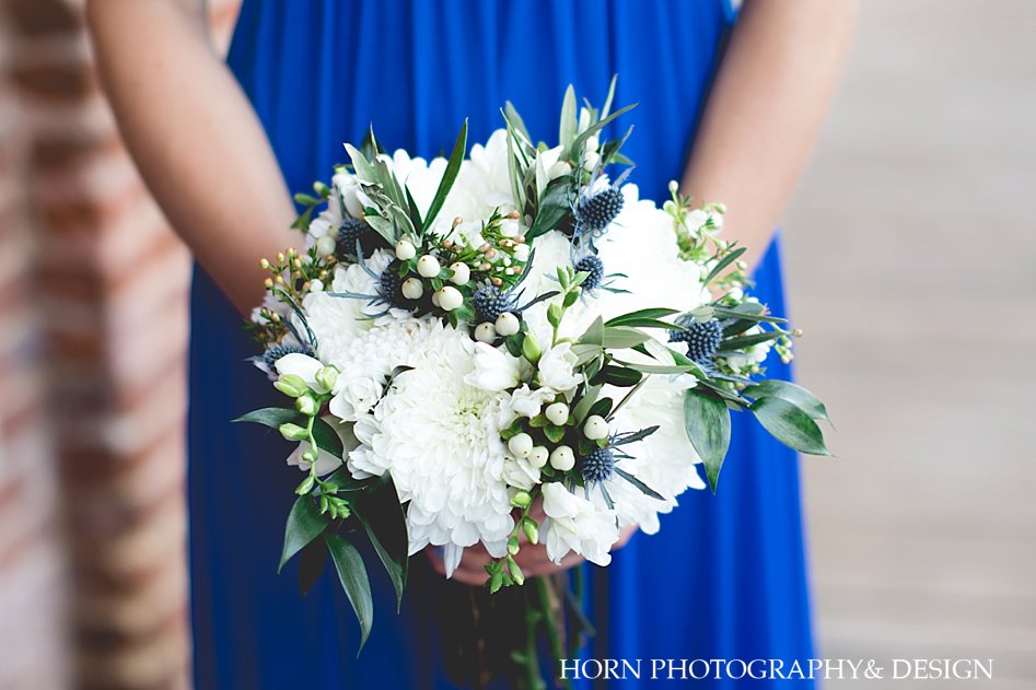 bridesmaid bouquet white with blue florals
