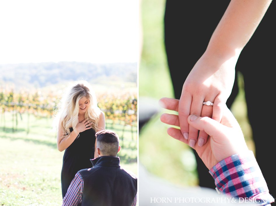she said yes "I do" winery vineyard proposal engaged couple he got down on one knee