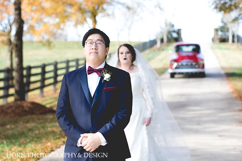 asian groom waits American bride Walters Barn Wedding Horn Photography and Design