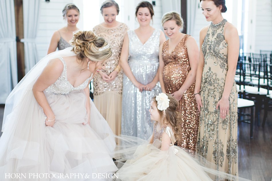 Bridesmaids florals posing how to Horn Photography and design fox hall resort wedding