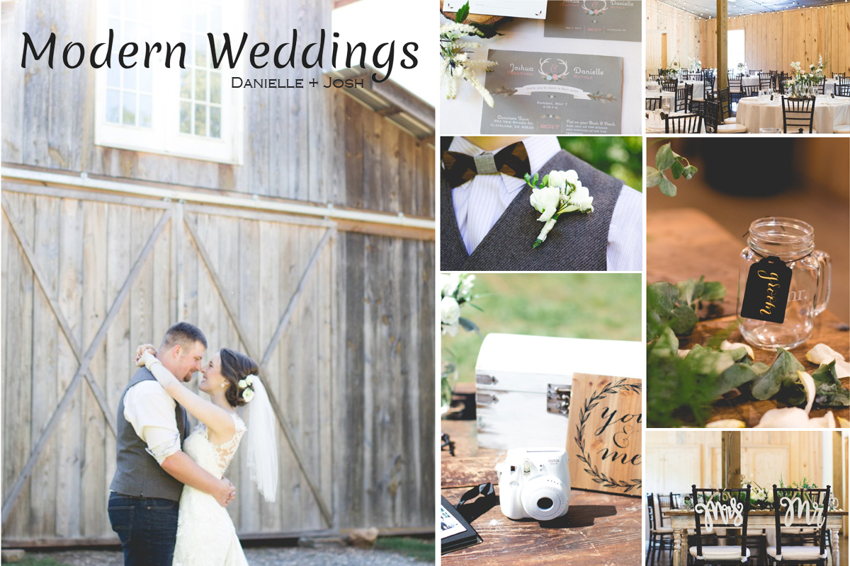 Modern Weddings Feature Barn wedding venue, mason jars, polaroid camera, mr. and mrs.