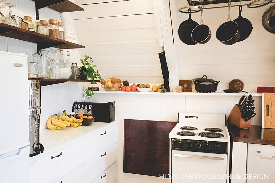 Kitchen: Before & After Tiny House living Dahlonega Photographer small fridge small oven