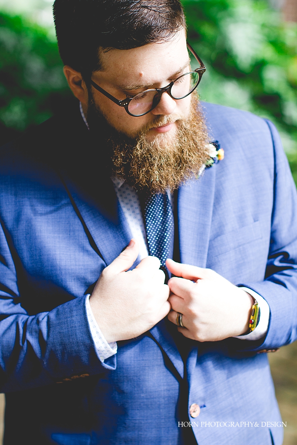 groom with beard hipster blue suit