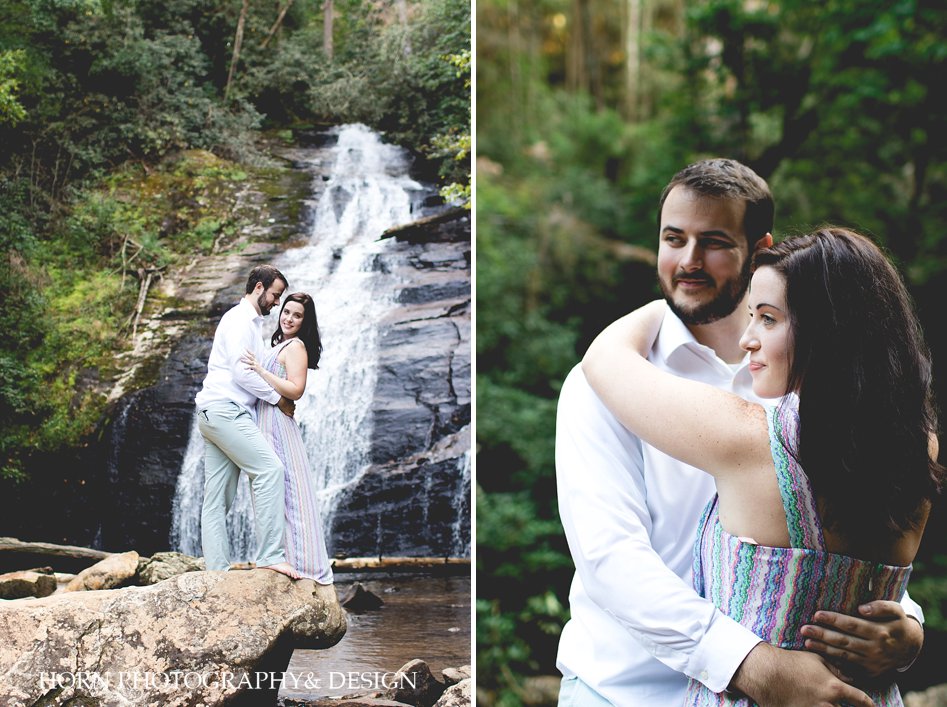 engaged couple poses for waterfall engagement session