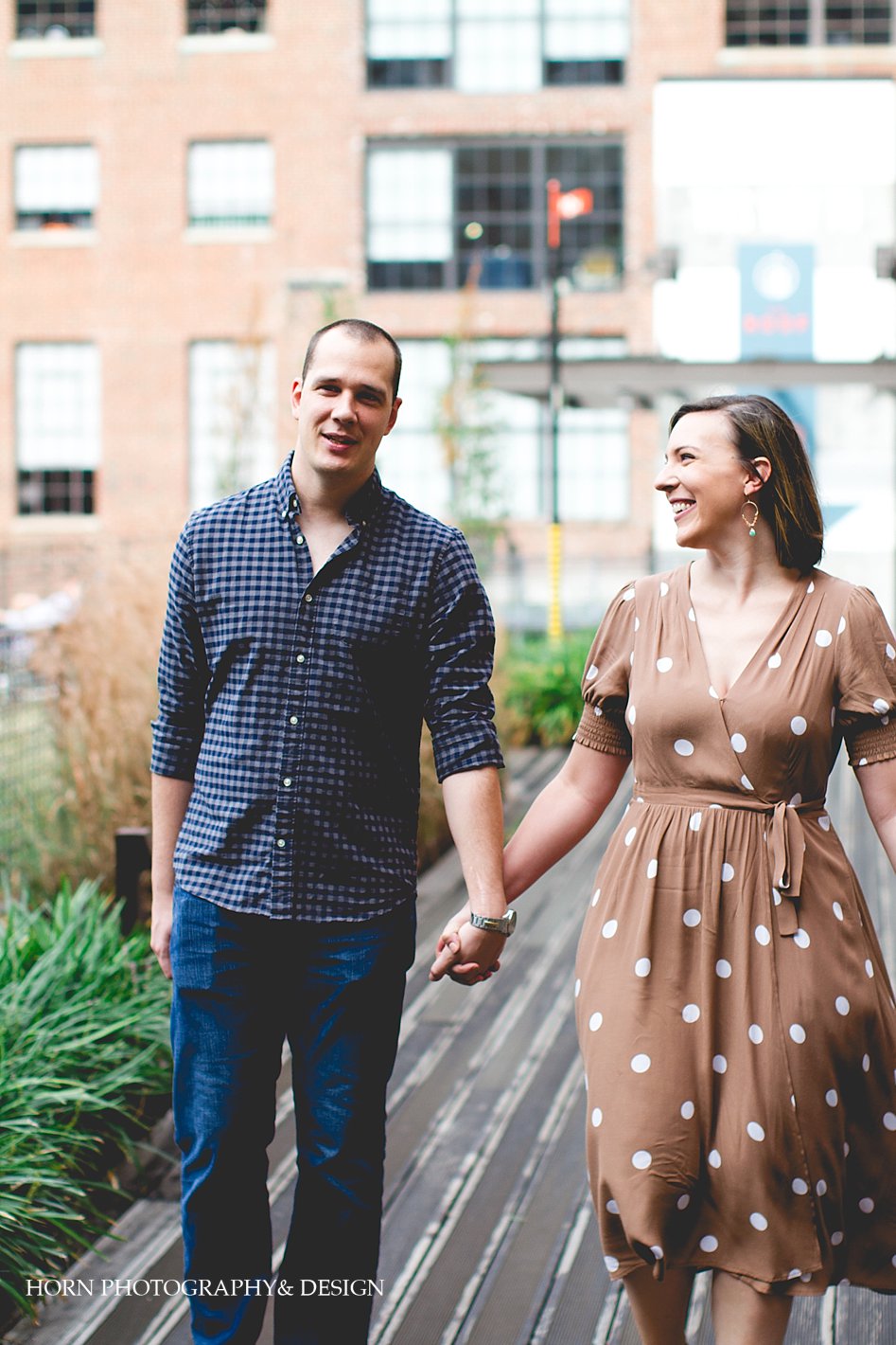 Ponce City Market Engagement Session Horn Photography and Design polkadot dress