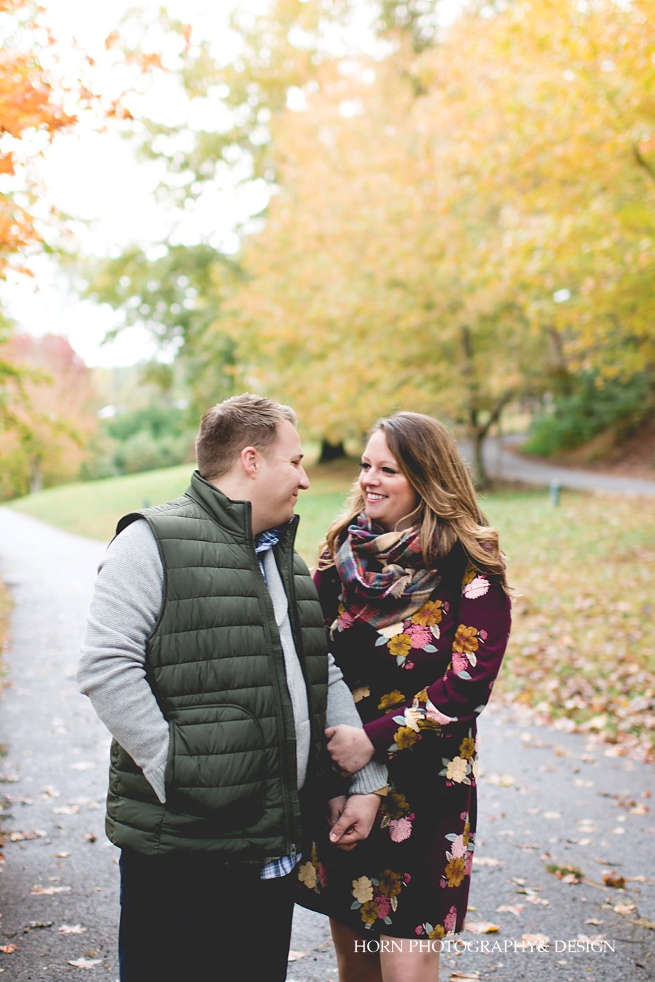 green vest with maroon dress North Georgia Fall Engagement Horn photography and design Dahlonega photographer