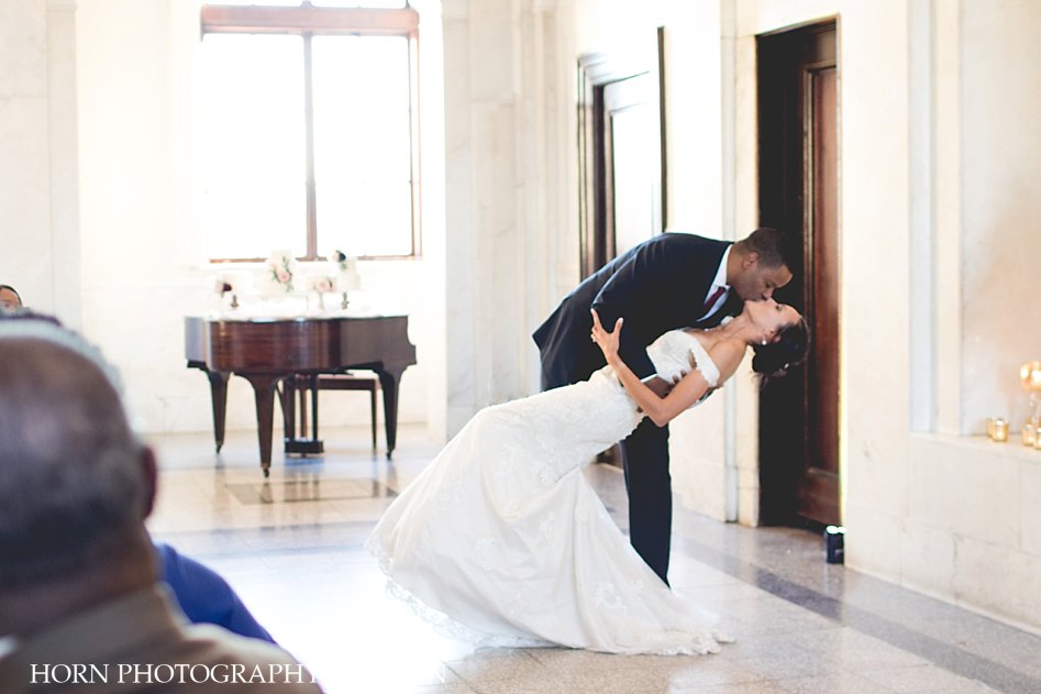 first dance with a dip Historic Dekalb Courthouse Wedding Black couple Atlanta Wedding Photographer Horn Photography and Design