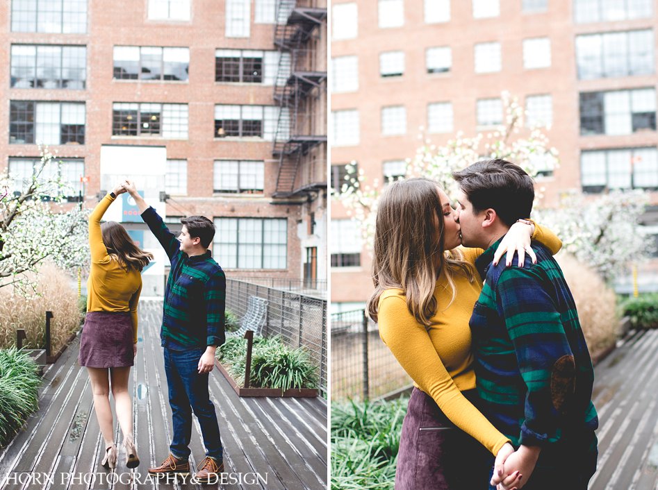 Christmas at Ponce City Engagement session Horn Photography and Design Atlanta Wedding photographer purple velvet skirt yellow top