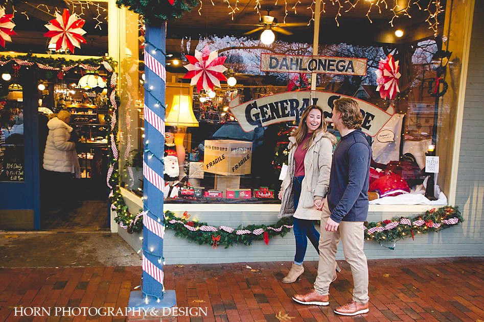 Dahlonega General Store engaged couple Proposal Story in Dahlonega Downtown horn photography and design @halliebergerxo Taylor walls MLB