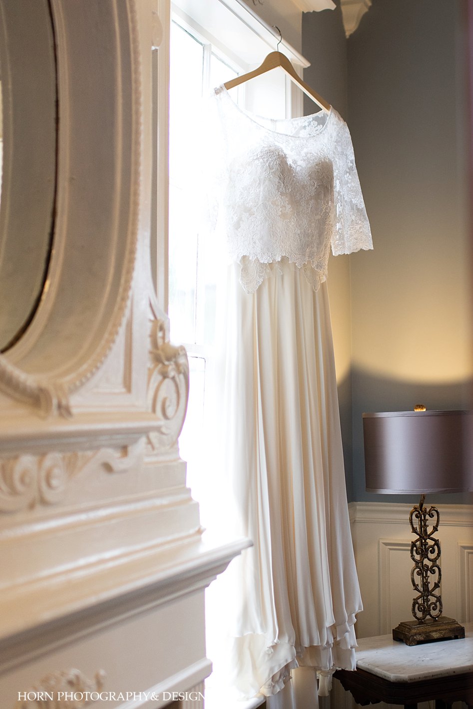 Sentimentalist Wedding dress in window of Dahlonega Square Hotel Horn Photography and Design