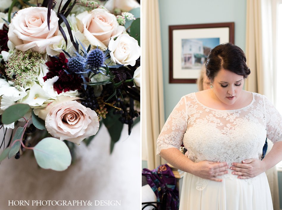 Dahlonega Square Hotel Horn Photography and Design Bride in dress bohemian blooms florist