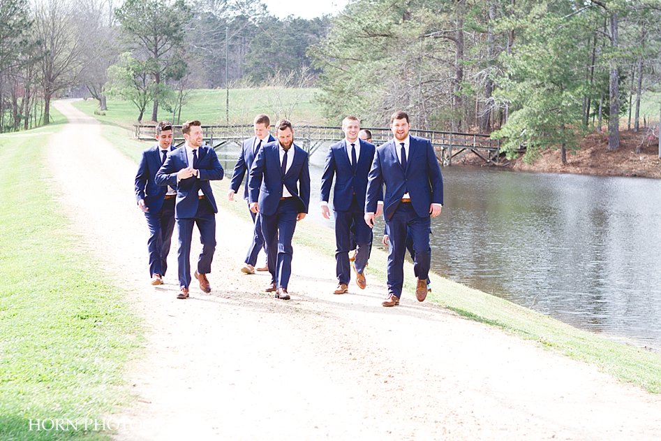 Groomsmen walk down sweet meadow farm wedding military horn photography and design locations