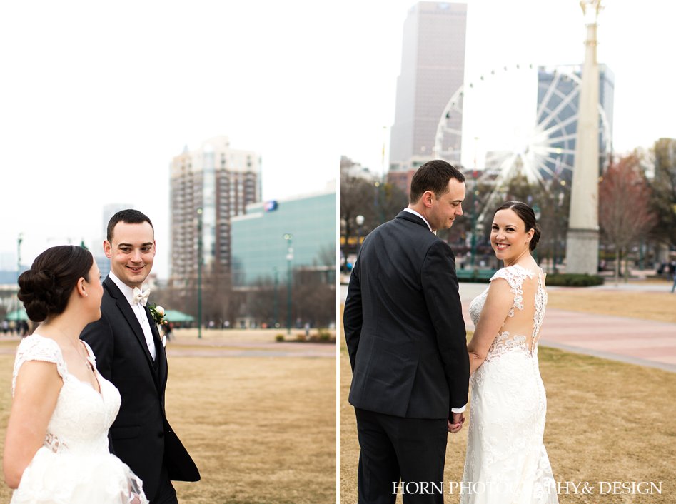 romantic photos Ventanas Wedding horn photography and design Atlanta skyline husband wife wedding photographers