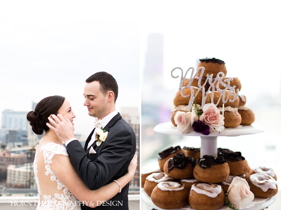 di vinci donuts Ventanas Wedding reception horn photography and design Atlanta skyline husband wife wedding photographers