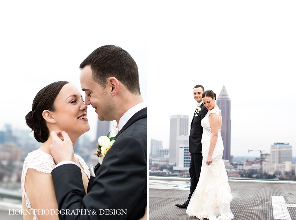 Ventanas Wedding reception horn photography and design Atlanta skyline husband wife wedding photographers