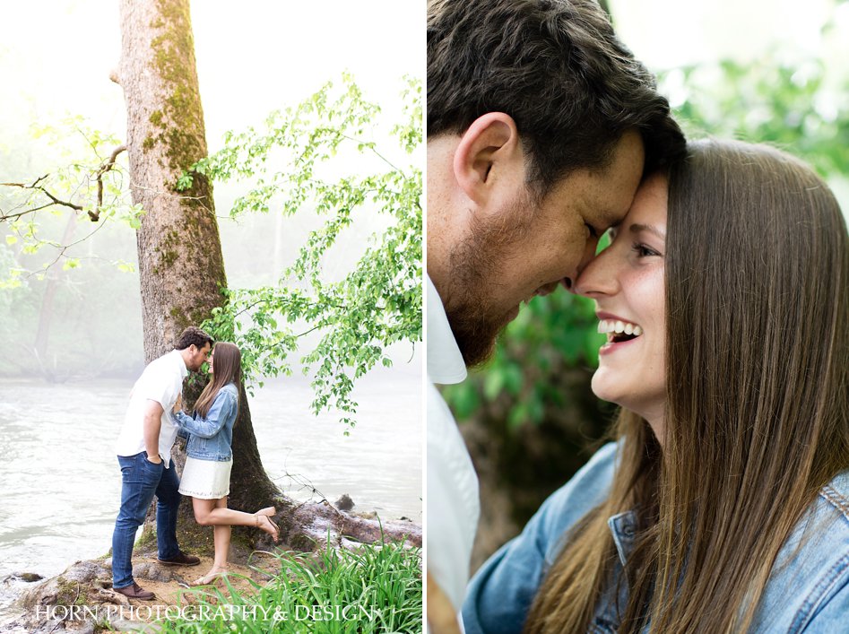 couple during mountain misty engagement shoot horn photography and design Dahlonega 