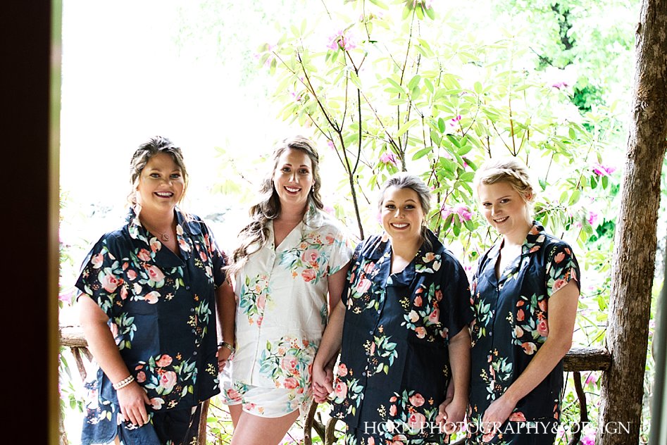 Bridesmaids robes florals Atllanta wedding photographer husband and wife team