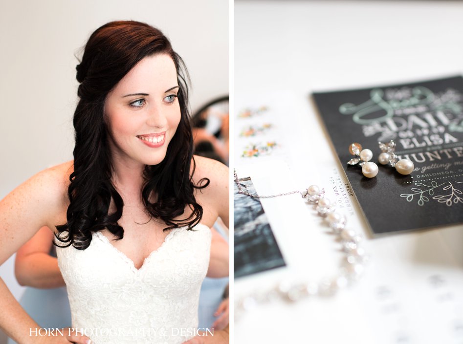 beautiful smile on bride dark hair wedding jewelry 