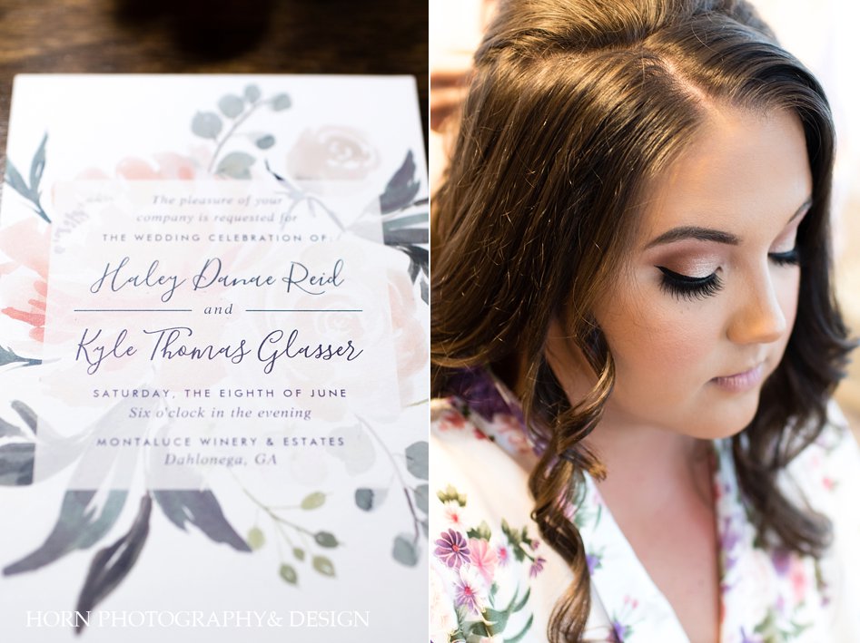 floral wedding invitation natural cut crease bridal make up getting ready horn photography and design