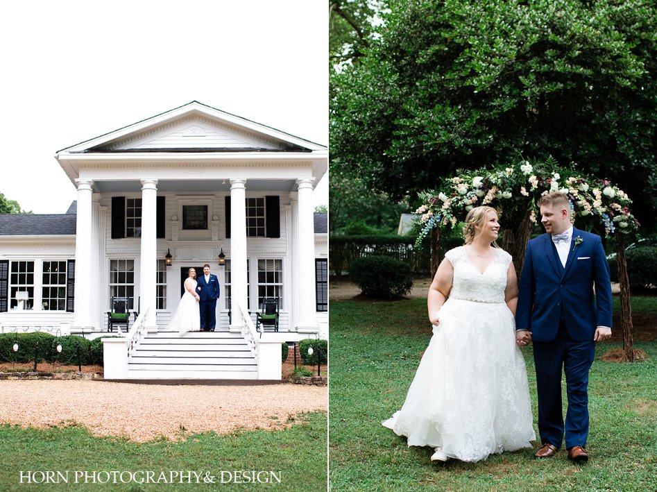 Atlanta Estate wedding at Naylor Hall bride and groom venue picture spring summer floral garland arch outdoor wedding horn photography and design