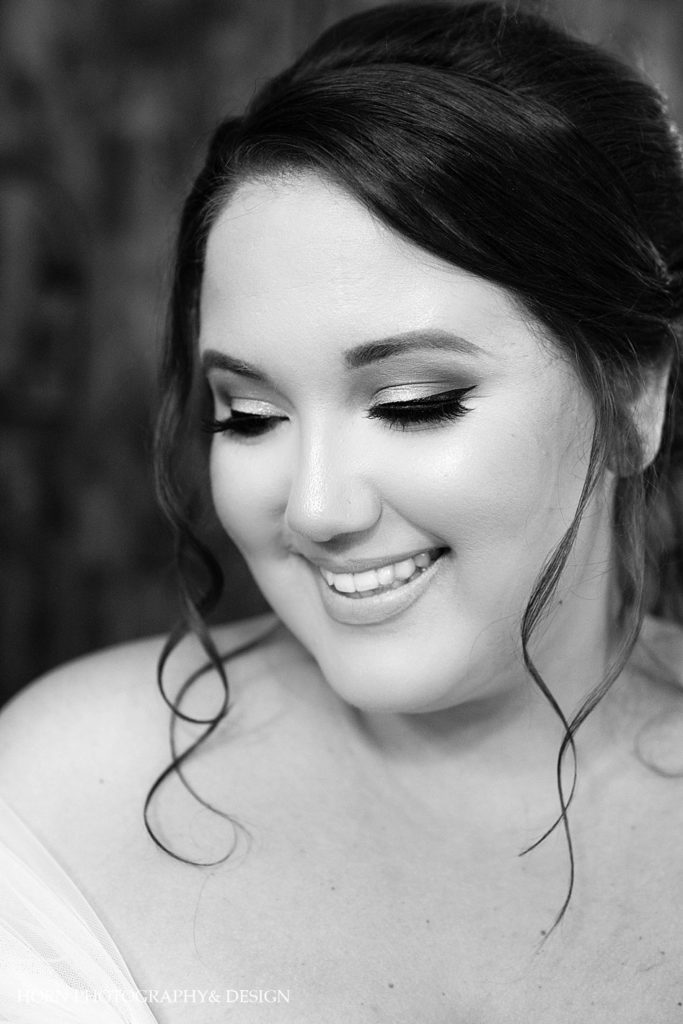 black and white bridal photo natural makeup cut crease highlight partial updo horn photography and design