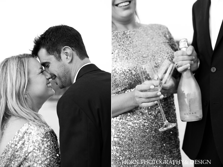 black and white engagement photo formal attire ideas wine celebration she said yes horn photography and design
