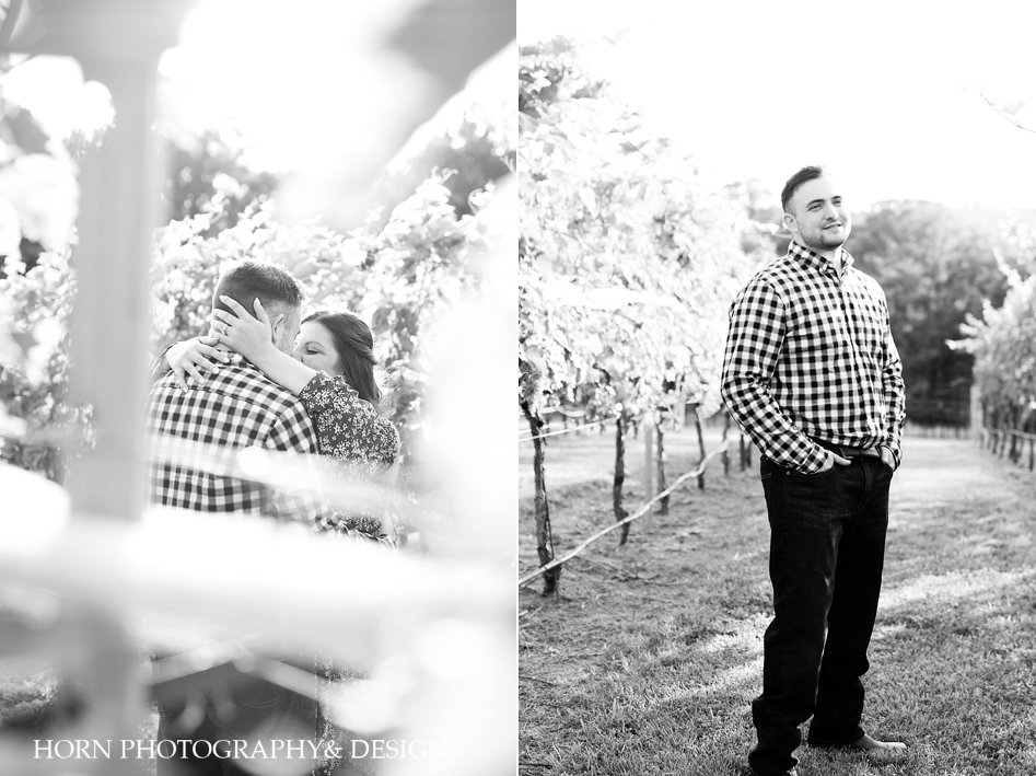 black and white engagement picture pose ideas from hidden location groom to be solo shot North Georgia mountains horn photography and design