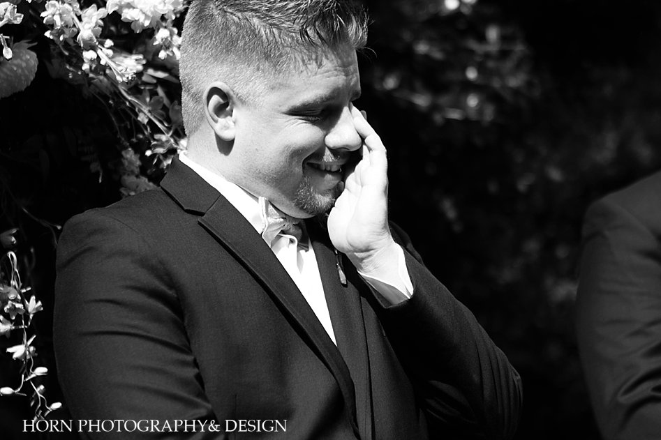 black and white first look groom emotional candid photo Atlanta Georgia horn photography and design