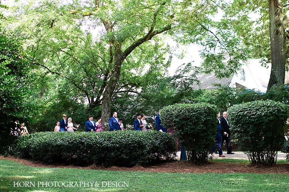 bridal party entrance outdoor spring wedding Naylor Hall Roswell GA Southern ceremony saying i do horn photography and design