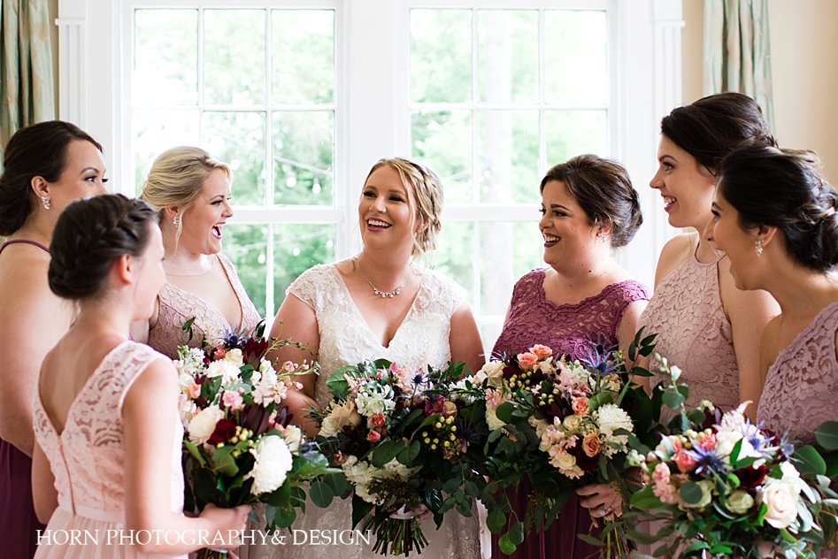 bride and bridal party natural and candid closest friends bridesmaid dress ideas bouquets Roswell GA horn photography and design