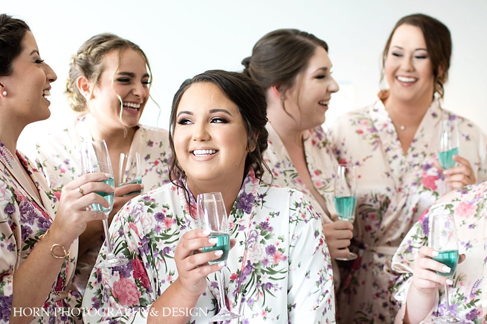 bride bridal party pre-wedding toast matching floral silk robes dahlonega north georgia horn photography and design