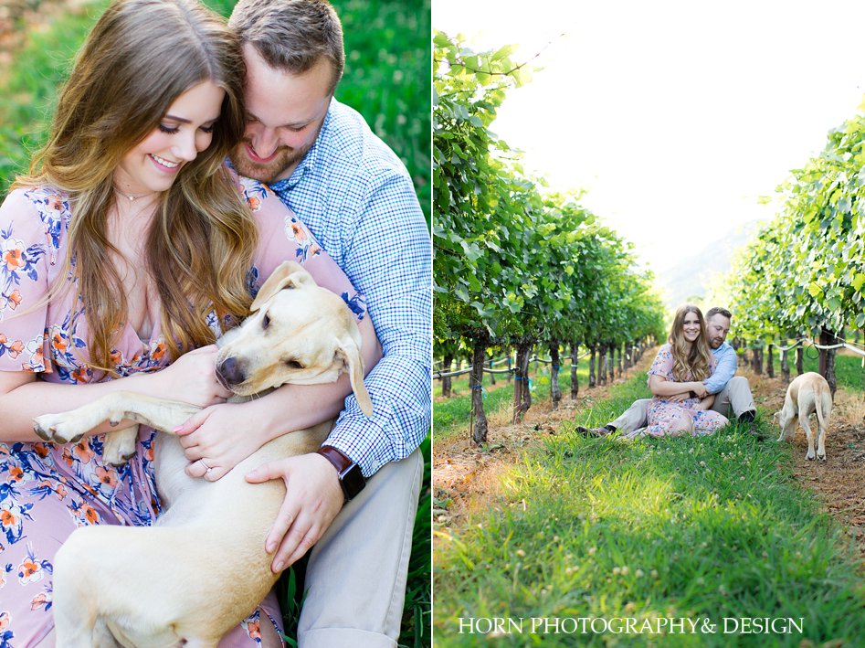 engaged couple poses with dogs outdoors Southern Charm North Georgia horn photography and design