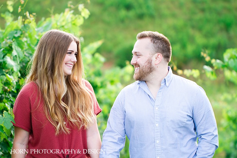 engagement session outfit ideas red waffle button t-shirt blue striped oxford button down shirt vineyard Atlanta GA horn photography and design