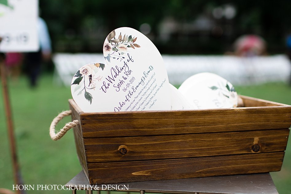 hearts and floral wedding ceremony program rustic wooden box with rope handle Southern Wedding horn photography and design