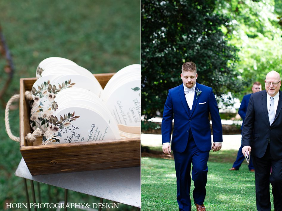 hearts and floral wedding program fan groom on the way to ceremony Metro Atlanta GA horn photography and design