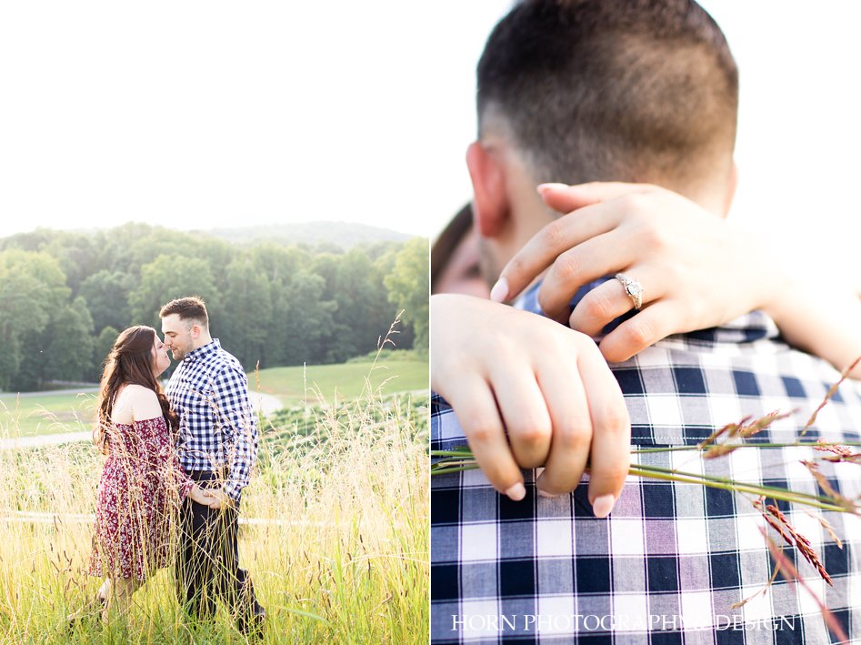 scenic engagement photo pose ideas vintage round cut diamond in gold engagement ring hand behind head pose Georgia vineyards horn photography and design