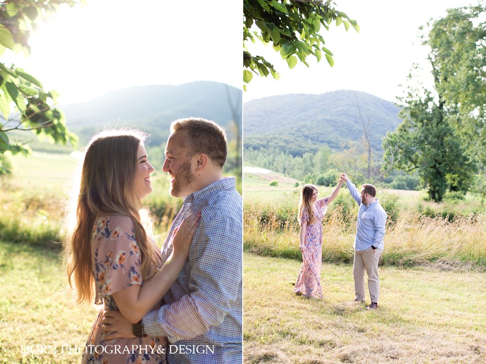 sweet embrace scenic mountain engagement photo pose ideas husband wife team North Georgia horn photography and design