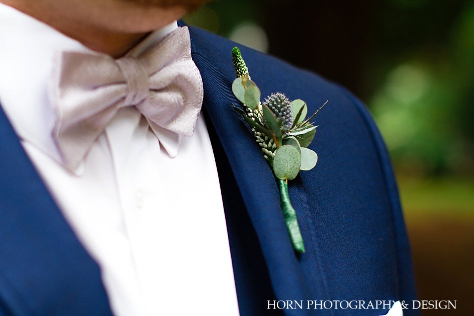 thistle boutonniere navy tuxedo wedding photography pose ideas white damask bow-tie horn photography and design
