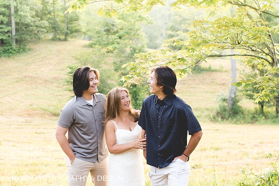 mother and sons family session pose and outfit ideas Georgia Mountains horn photography and design