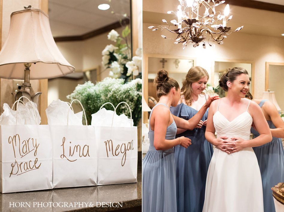bridal party favors bride and bridesmaid dresses getting ready Georgia horn photography and design